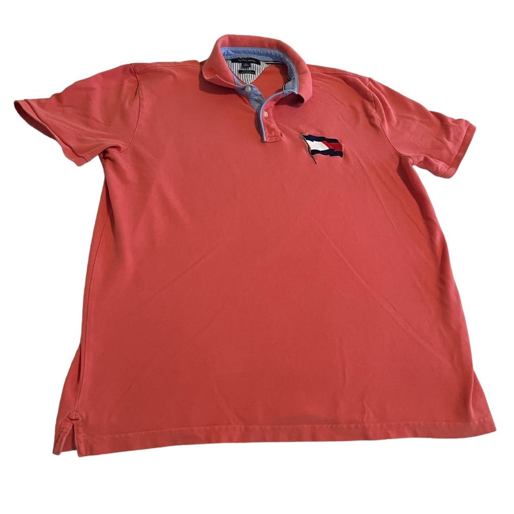 Tommy Hilfiger‎ Shirt Men XL Pink Polo Embroidered Preppy Custom Fit Casual Logo